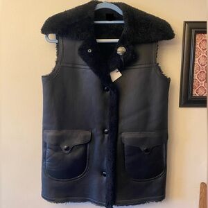 Coach Black Lamb Leather Shearling Reversible Vest 🆕